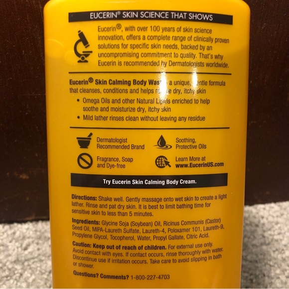 Eucerin Skin Calming Body Wash for Dry & Itchy Skin Fragrance Free, 16.9oz - Picture 5 of 8